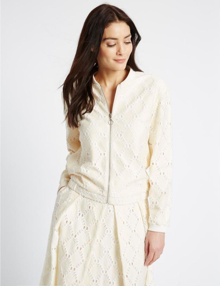 Marks & Spencer Cotton Blend Lace Bomber Jacket Cream Mix