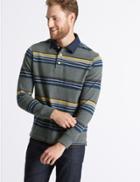 Marks & Spencer Slim Fit Pure Cotton Striped Rugby Top Charcoal Mix
