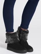 Marks & Spencer Side Zip Tassel Fur Ankle Boots Black