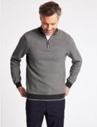 Marks & Spencer Pure Cotton Textured Half Zipped Jumper Grey/white