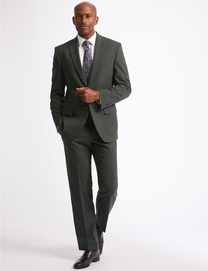 Marks & Spencer Charcoal Textured Regular Fit Jacket Charcoal