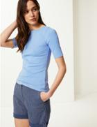 Marks & Spencer Pure Cotton Slash Neck Regular Fit T-shirt Periwinkle