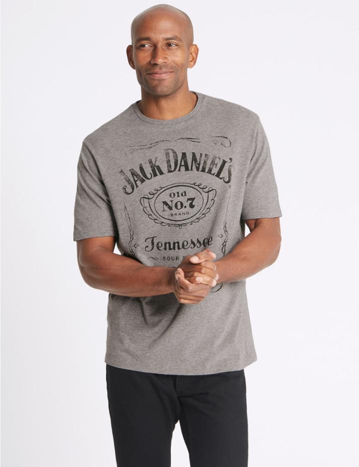 Marks & Spencer Pure Cotton Jack Daniels T-shirt Grey Marl