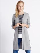 Marks & Spencer Open Front Ribbed Cardigan Silver Grey