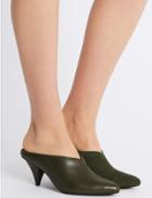 Marks & Spencer Leather Cone Heel Mule Shoes Dark Green