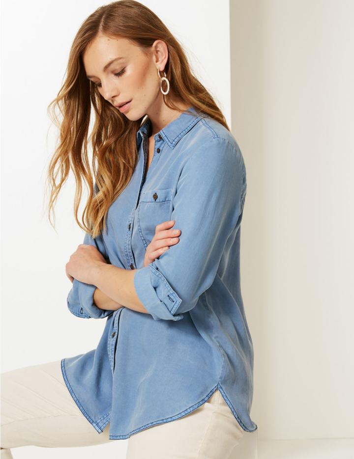 Marks & Spencer Tencel Long Sleeve Shirt Light Denim