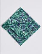 Marks & Spencer Pure Silk Tropical Leaf Print Pocket Square Jade Mix