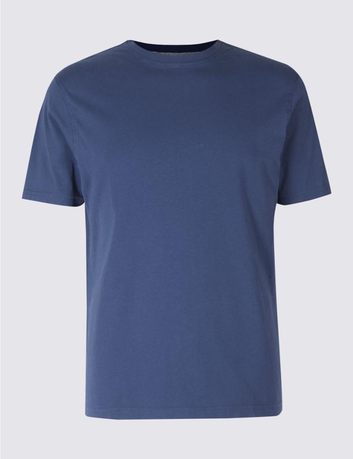 Marks & Spencer Slim Fit Pure Cotton Crew Neck T-shirt Dark Denim