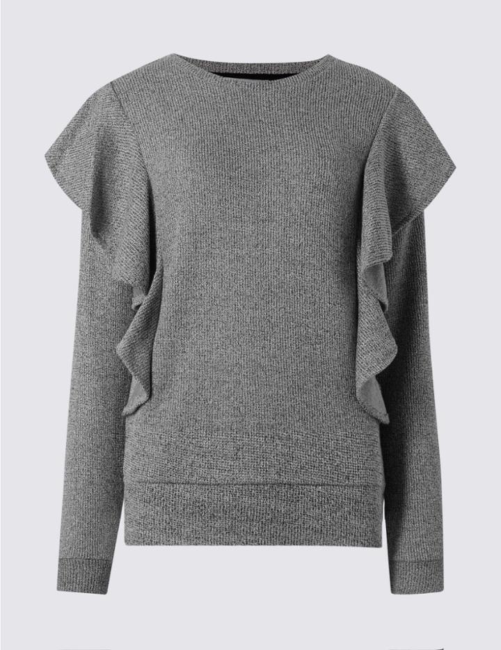 Marks & Spencer Ruffle Long Sleeve Sweatshirt Grey