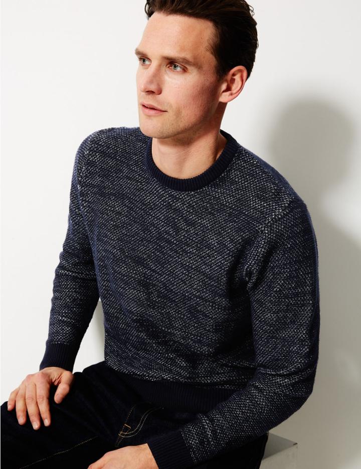 Marks & Spencer Pure Cotton Two Tone Jumper Navy