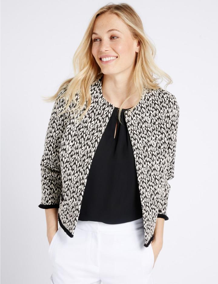 Marks & Spencer Cotton Blend Animal Jacquard Print Jacket Black Mix