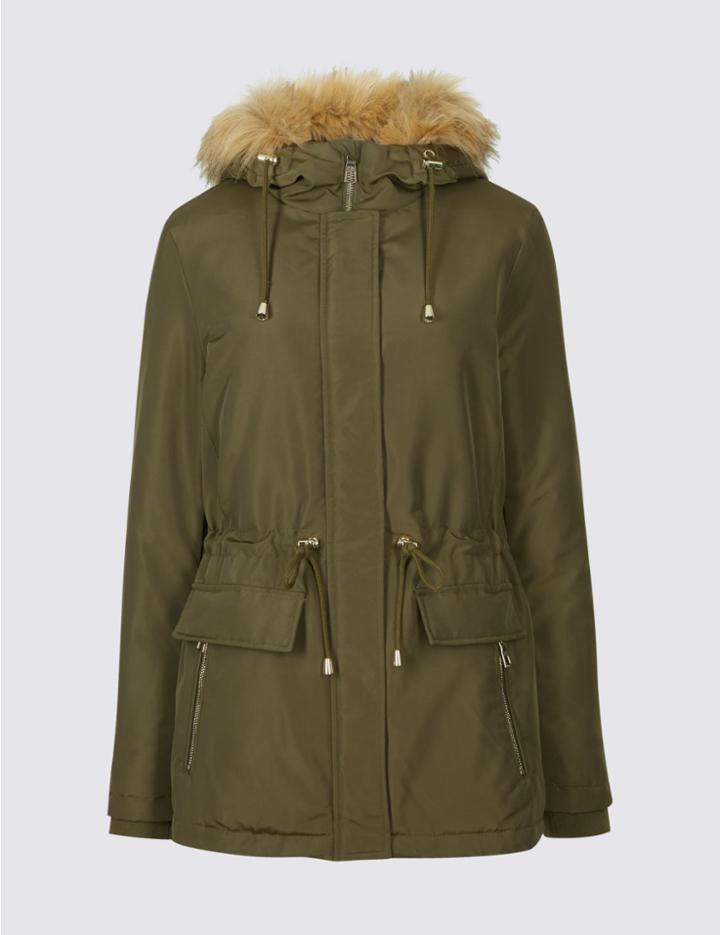 Marks & Spencer Petite Drawstring Waist Parka With Stormwear&trade; Khaki