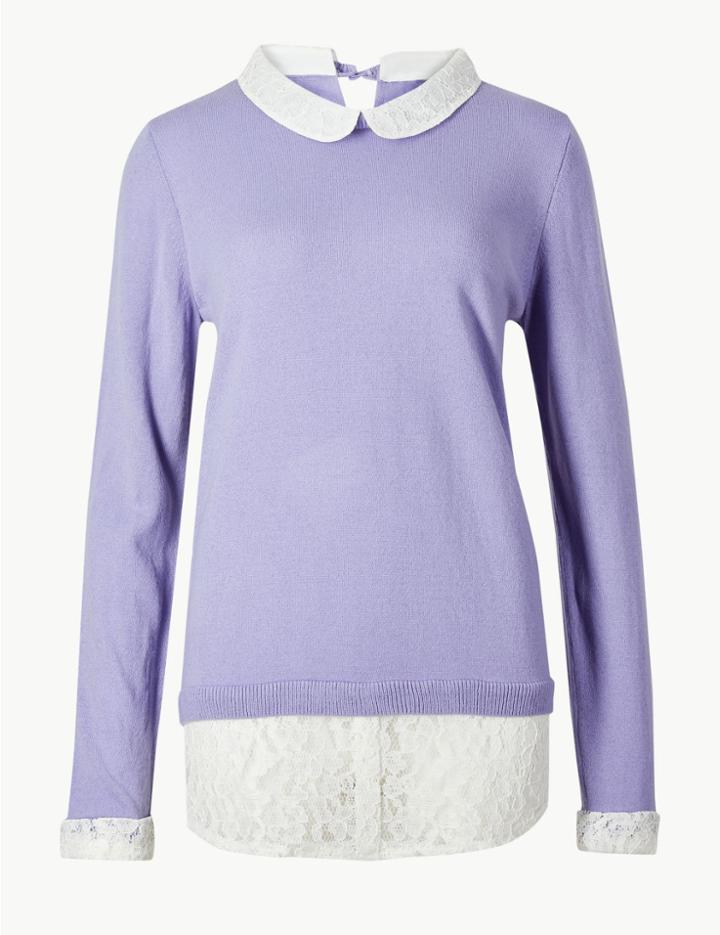 Marks & Spencer Lace Layered Peter Pan Collar Jumper Light Purple