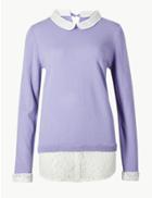 Marks & Spencer Lace Layered Peter Pan Collar Jumper Light Purple