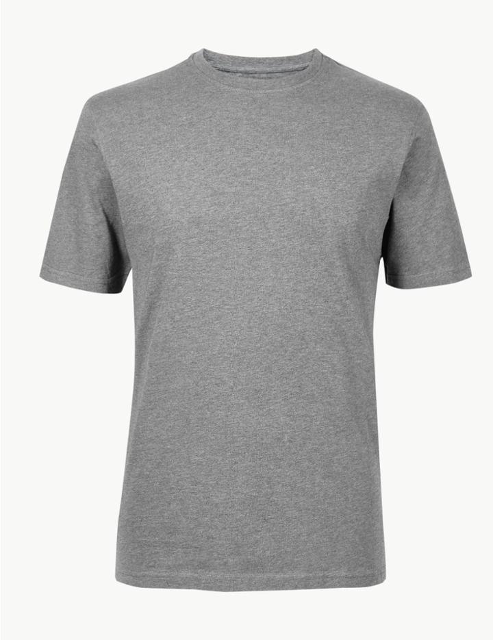 Marks & Spencer Regular Fit Pure Cotton Crew Neck T-shirt Grey