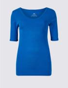 Marks & Spencer Pure Cotton V-neck Half Sleeve T-shirt Bright Blue