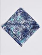 Marks & Spencer Pure Silk Tropical Leaf Print Pocket Square Blue Mix