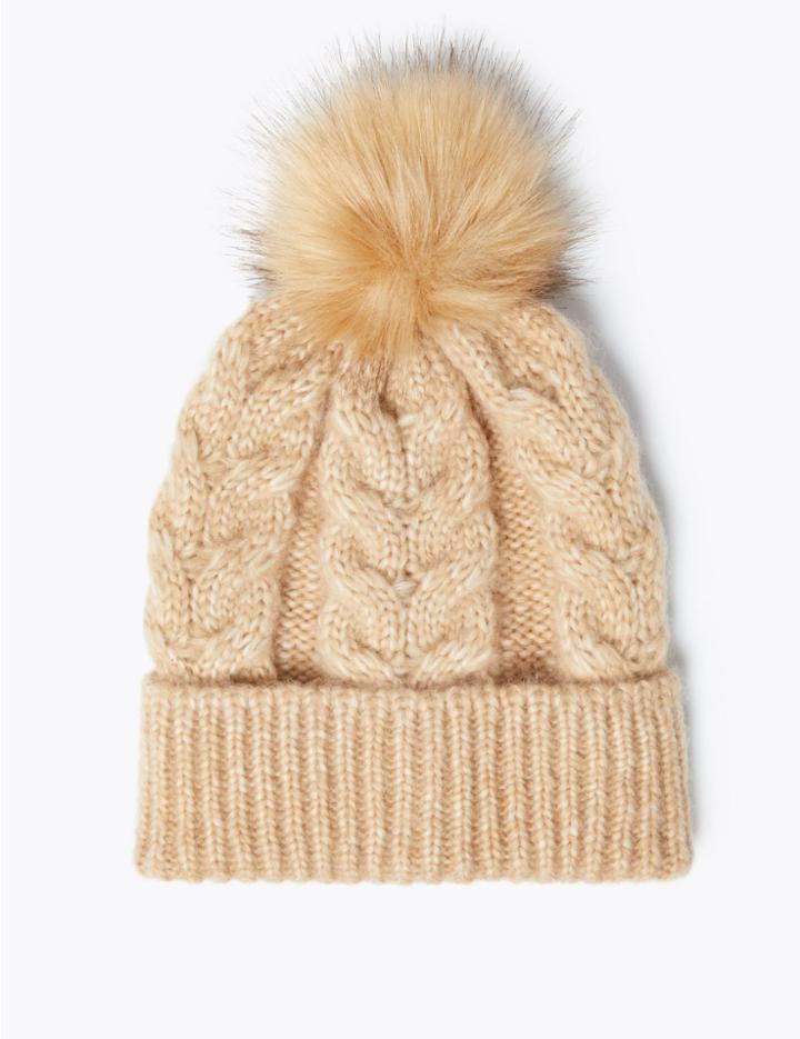 Marks & Spencer Cable Knit Pom-pom Beanie Camel