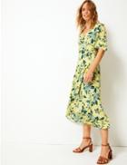 Marks & Spencer Floral Print Wrap Midi Dress Yellow Mix