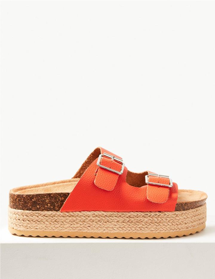 Marks & Spencer Two Strap Flatform Heel Mules Bright Orange