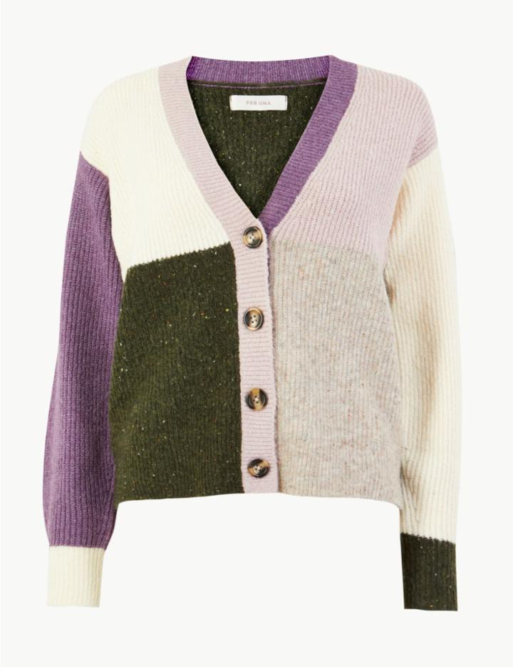 Marks & Spencer Patchwork V-neck Cardigan Lilac Mix