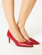 Marks & Spencer Wide Fit Leather Kitten Heel Court Shoes Red