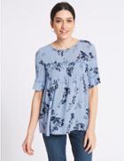 Marks & Spencer Printed Crinkle Front Half Sleeve Blouse Multi