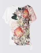 Marks & Spencer Side Tie Floral Print Short Sleeve T-shirt Ivory Mix