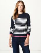 Marks & Spencer Cashmilon&trade; Striped Round Neck Jumper Navy Mix