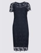 Marks & Spencer Lace Sheath Short Sleeve Bodycon Midi Dress Navy