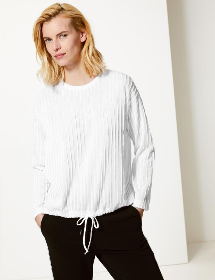 Marks & Spencer Textured Round Neck Long Sleeve Sweatshirt Ginger