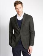 Marks & Spencer Pure New Wool 2 Button Herringbone Jacket Green