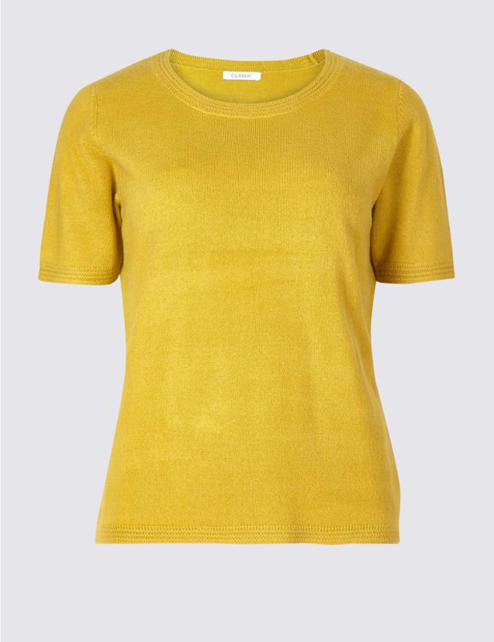 Marks & Spencer Round Neck Short Sleeve Jumper Winter Lime