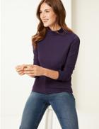 Marks & Spencer Textured Polo Neck Long Sleeve Top Deep Purple