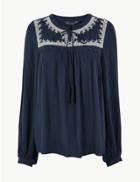 Marks & Spencer Embroidered Peasant Blouse Navy