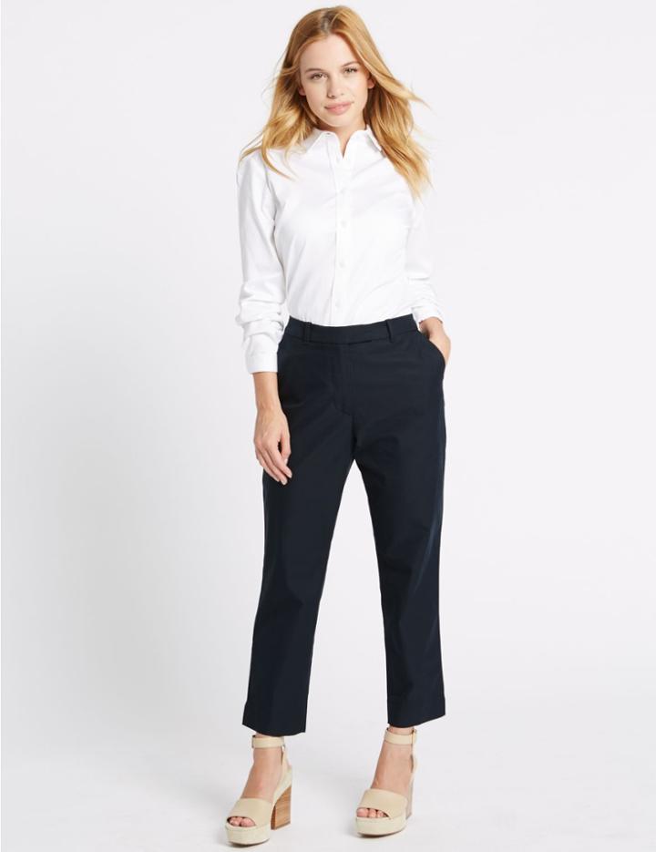 Marks & Spencer Petite Cotton Rich Chino Slim Leg Trousers Navy