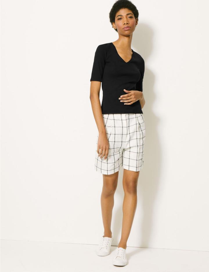 Marks & Spencer Pure Cotton V- Neck Regular Fit T-shirt Black