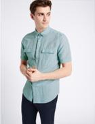 Marks & Spencer Linen Rich Slim Fit Shirt With Pockets Mint