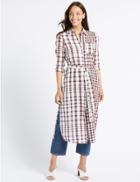 Marks & Spencer Pure Cotton Checked Shift Maxi Dress Wine Mix
