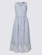 Marks & Spencer Pure Cotton Striped Skater Dress Blue Mix