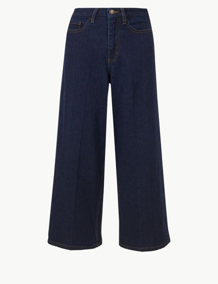 Marks & Spencer Wide Leg Mid Rise Cropped Jeans Medium Indigo