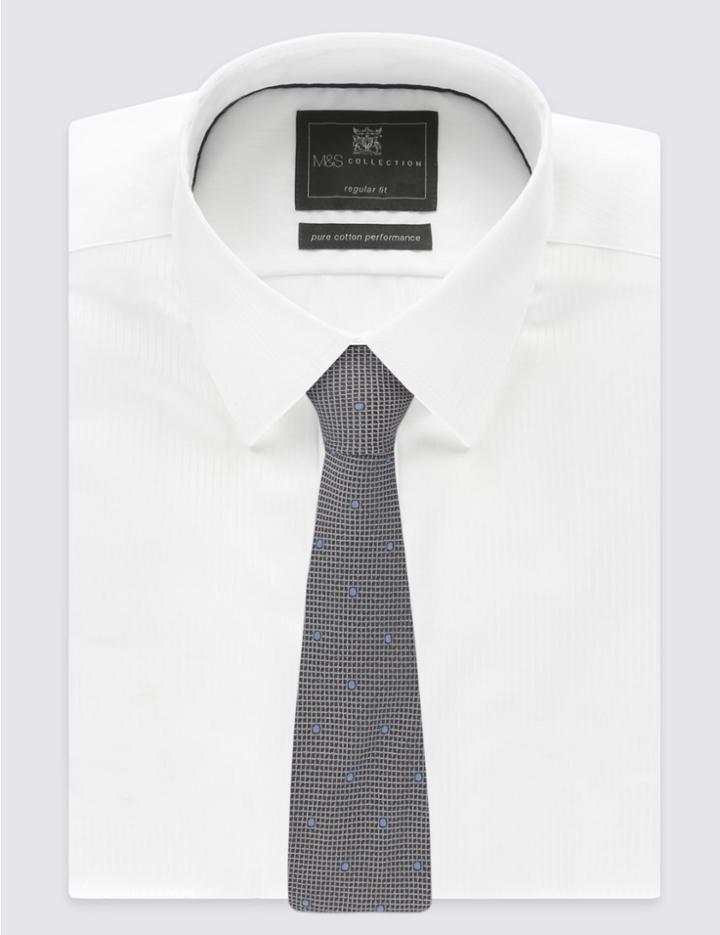 Marks & Spencer Pure Silk Textured Spotted Tie Grey Mix