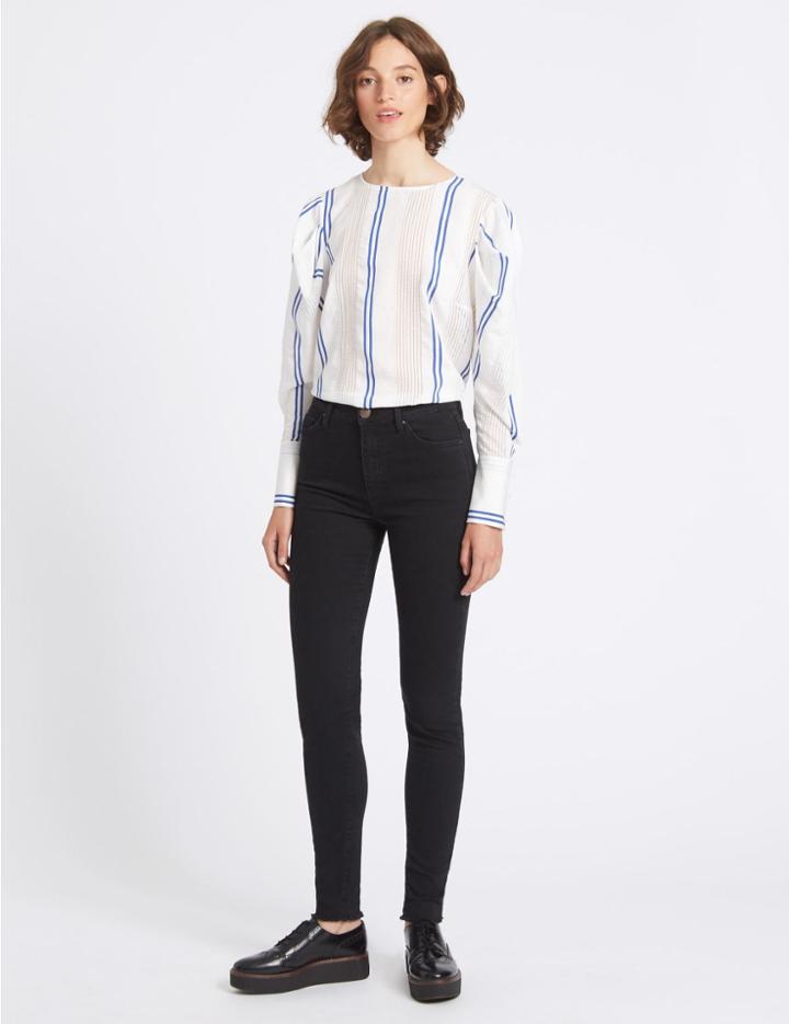 Marks & Spencer Frayed Hem Mid Rise Skinny Leg Jeans Black