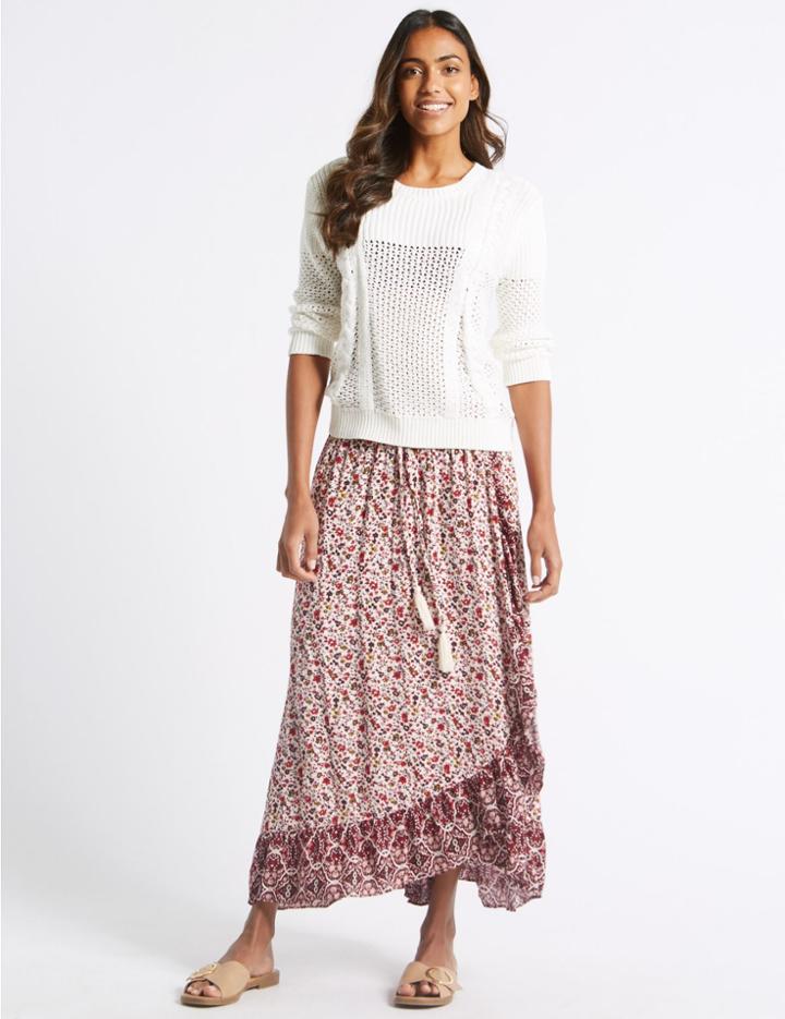 Marks & Spencer Floral Print Full Maxi Skirt Red Mix