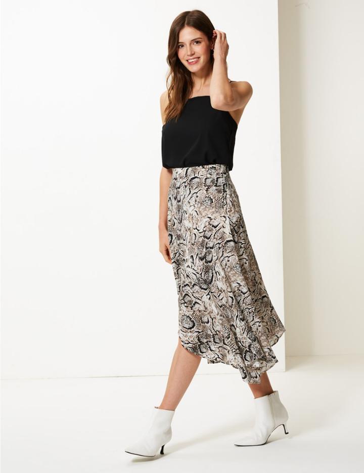 Marks & Spencer Animal Print Wrap Skirt Natural Mix