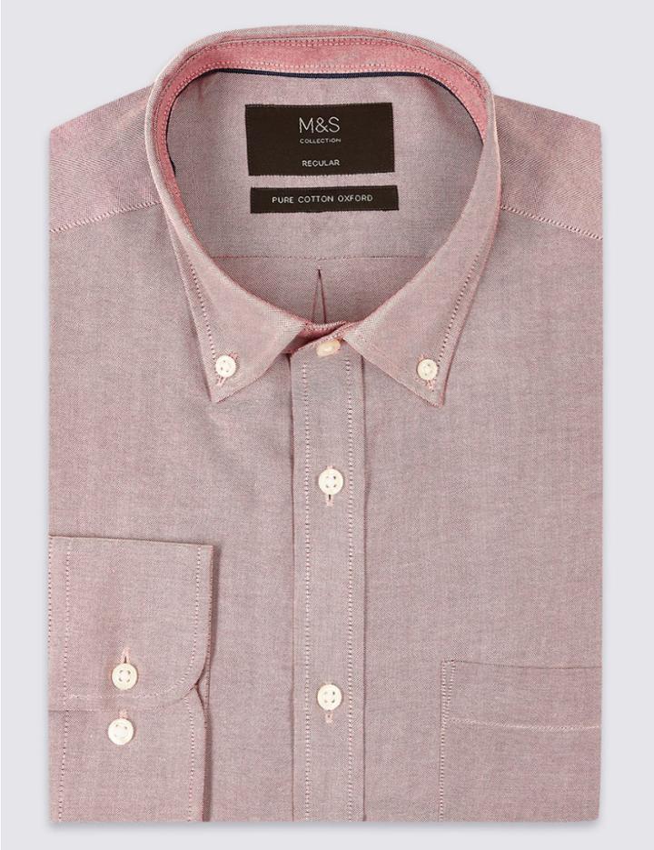 Marks & Spencer Pure Cotton Regular Fit Oxford Shirt Cranberry