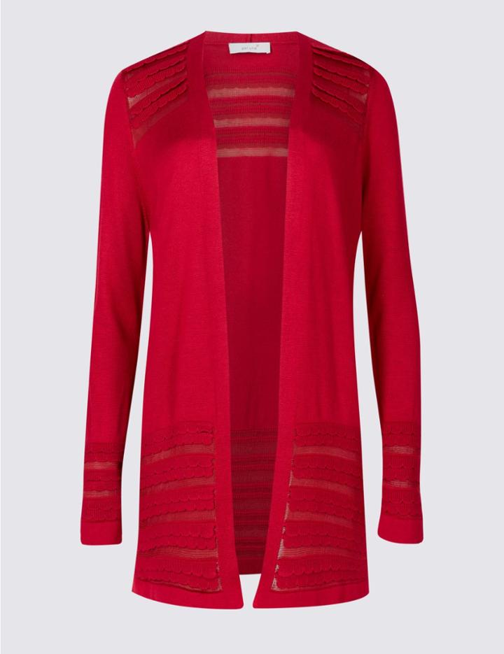 Marks & Spencer Open Front Scallop Cardigan Lipstick