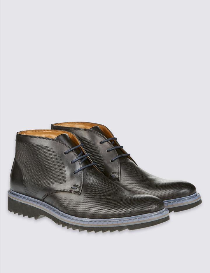 Marks & Spencer Leather Lace-up Embossed Chukka Boots Black