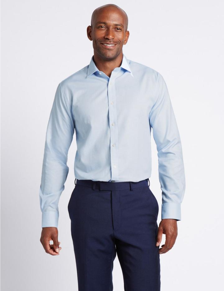 Marks & Spencer Pure Cotton Tailored Fit Shirt Mid Blue