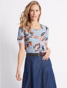 Marks & Spencer Floral Print Lace Cuff Textured Top Navy Mix